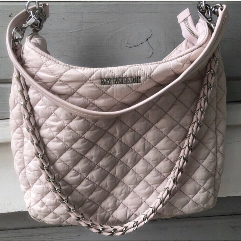 MZ Wallace Dusty Pink Crosby Sienna Quilted Crossbody Bag.